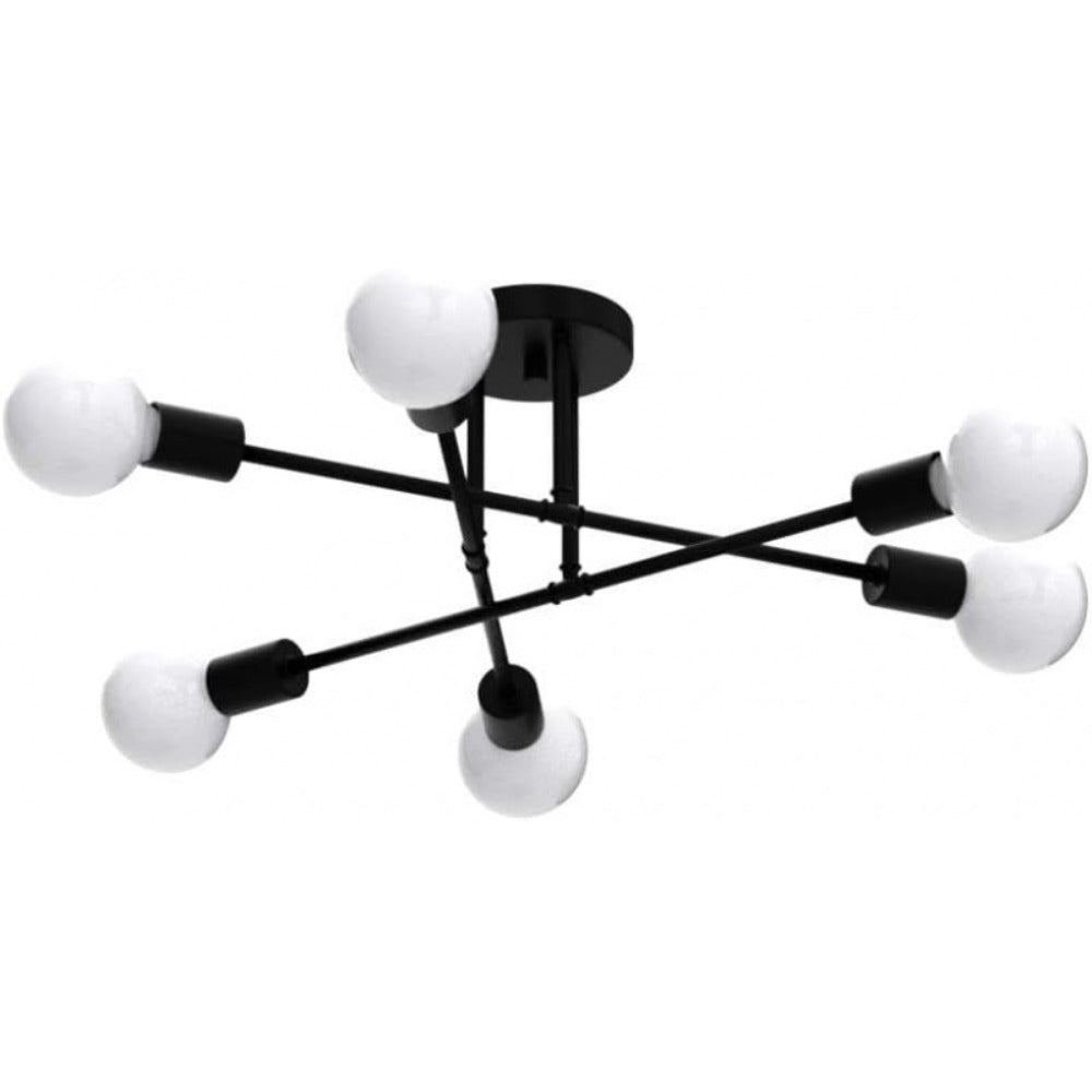 Sputnik Chandelier 6-Light Black Industrial Ceiling Light Fixture Semi Flush Mount for Bedroom Dining Room Living Room Kitchen