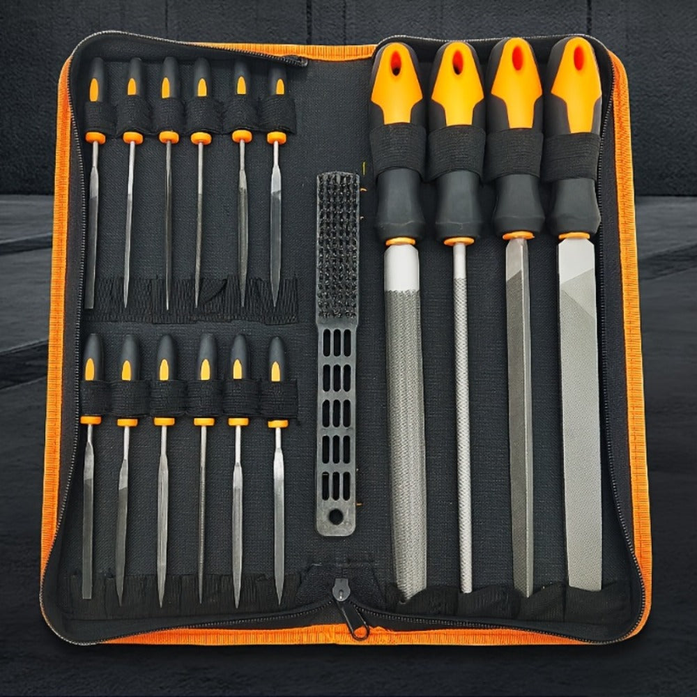 Rasp File Set Premium T12 Forged Alloy Steel - 14/16/17pcs Wood Rasp Set with Flat, Triangular, Semi-Circular & Round Rasps, for Woodworking, Metalworking & DIY, Includes Storage Bag