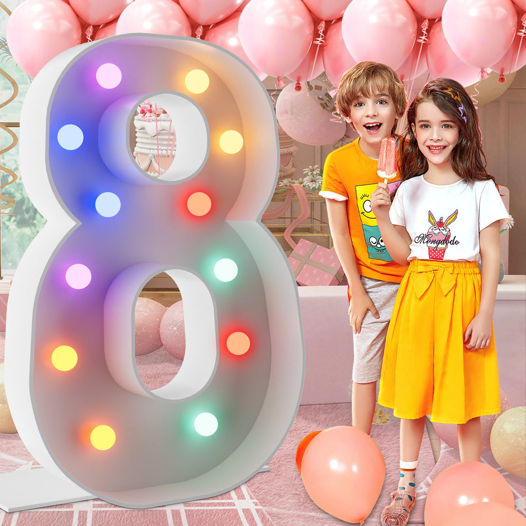 Marquee Number Lights 4 Feet Tall LED Light Up Numbers 0-9 20 for Birthday Party Anniversary Graduation Decoration 11 Colors 3 Flash Modes Foam Board String Lights Included