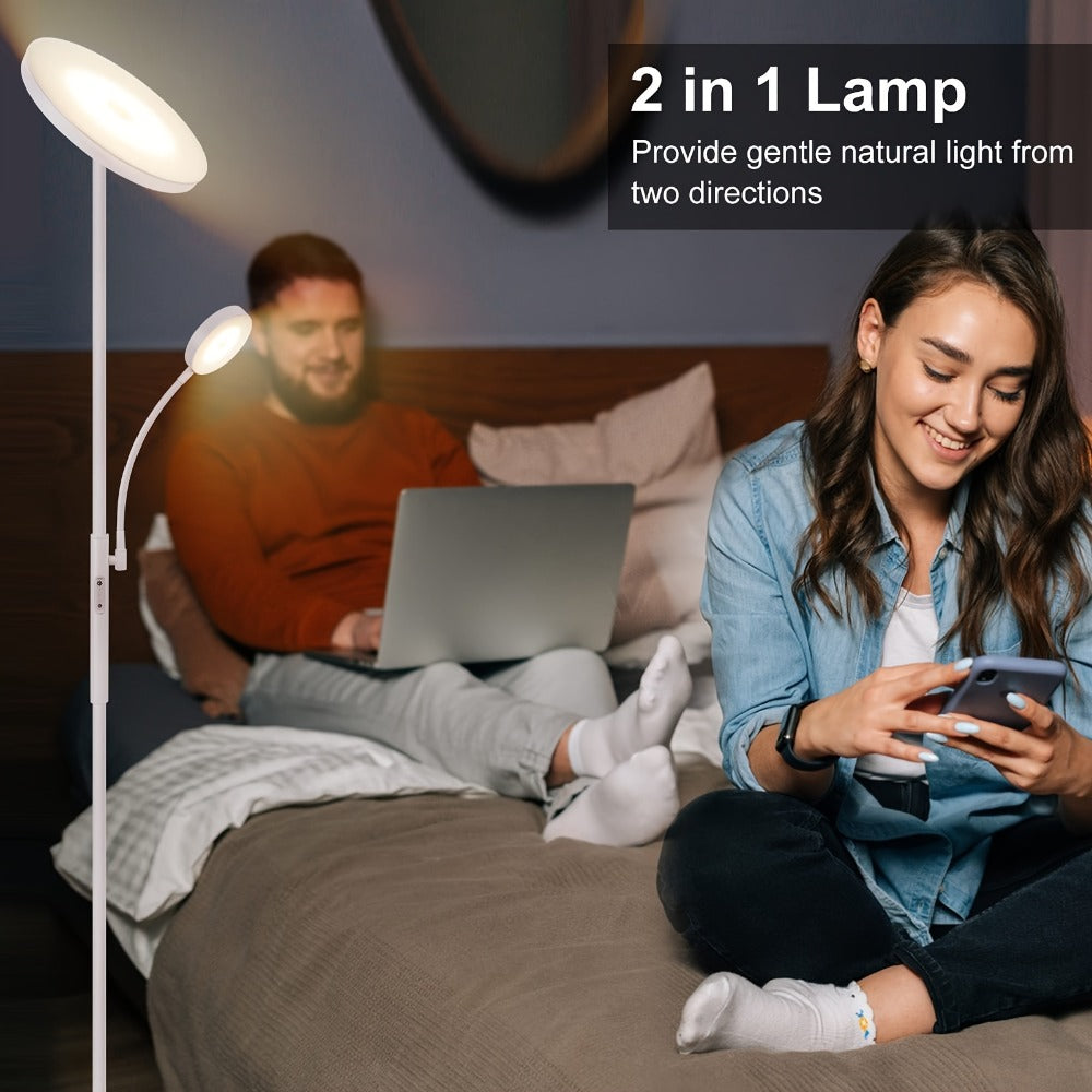 LED Floor Lamp with Reading Light ¨C 27W 2300LM Dimmable Torchiere Standing Lamp, 4 Color Temperatures, Remote & Touch Control, Metal Base for Living Room Bedroom Home Office (Black/White)