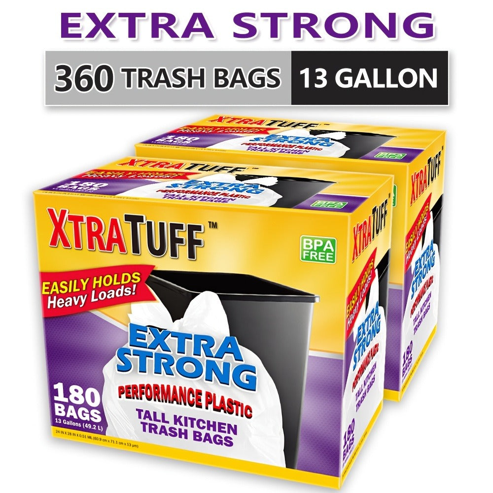 13 Gallon Trash Bags Heavy Duty ¨C Expandable Drawstring & Clear Garbage Bags, Leak-Resistant Odor-Control Liners for Kitchen, Bedroom, Office, Outdoor Use (44/85/104/170/180/360 Count)