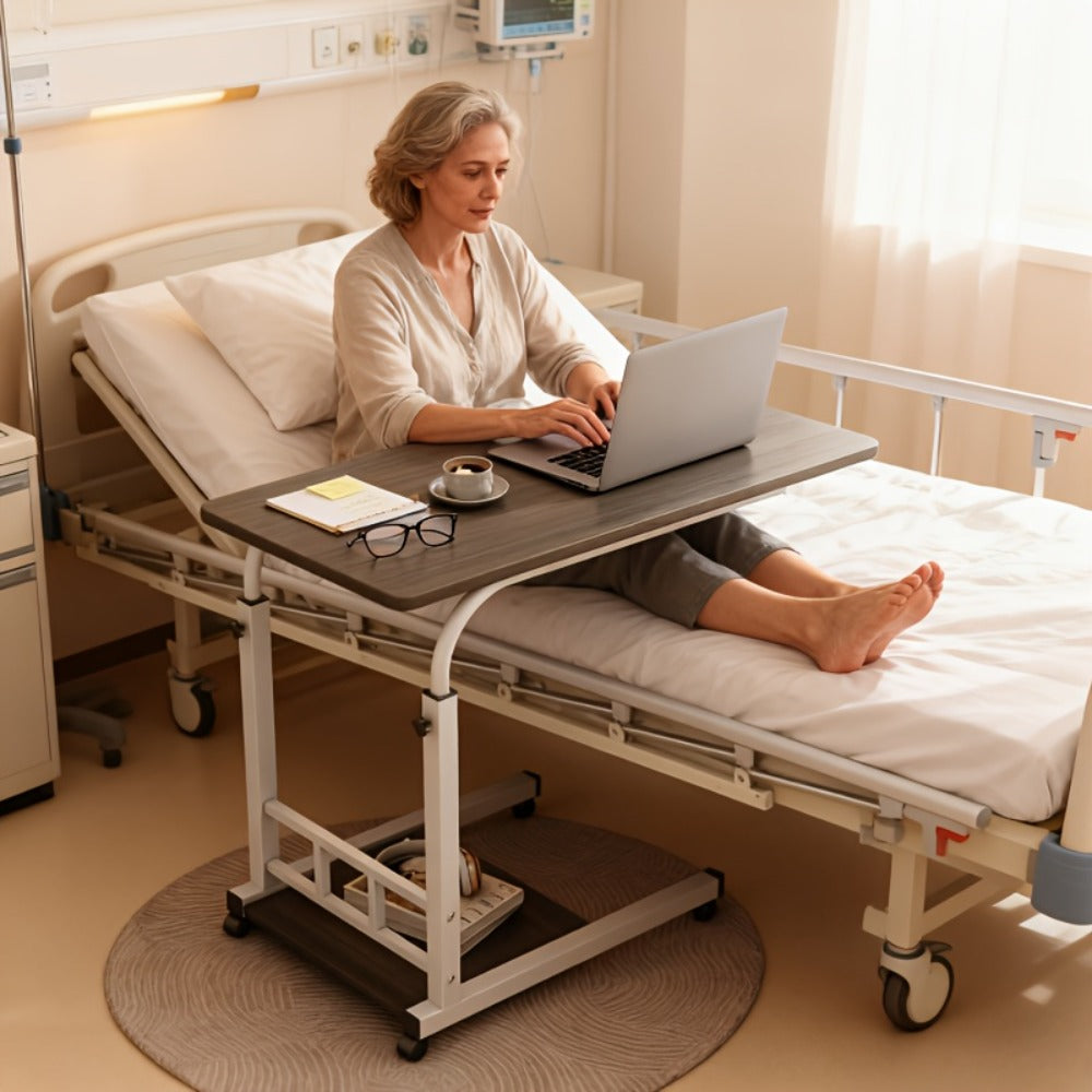 Bedside Table with Wheels Adjustable Height ¨C Multi-Style Nursing Care Table for Elderly & Patients | Single & 3-Tier Rolling Overbed Dining Table, Home Medical Convalescent Furniture, 13 Styles