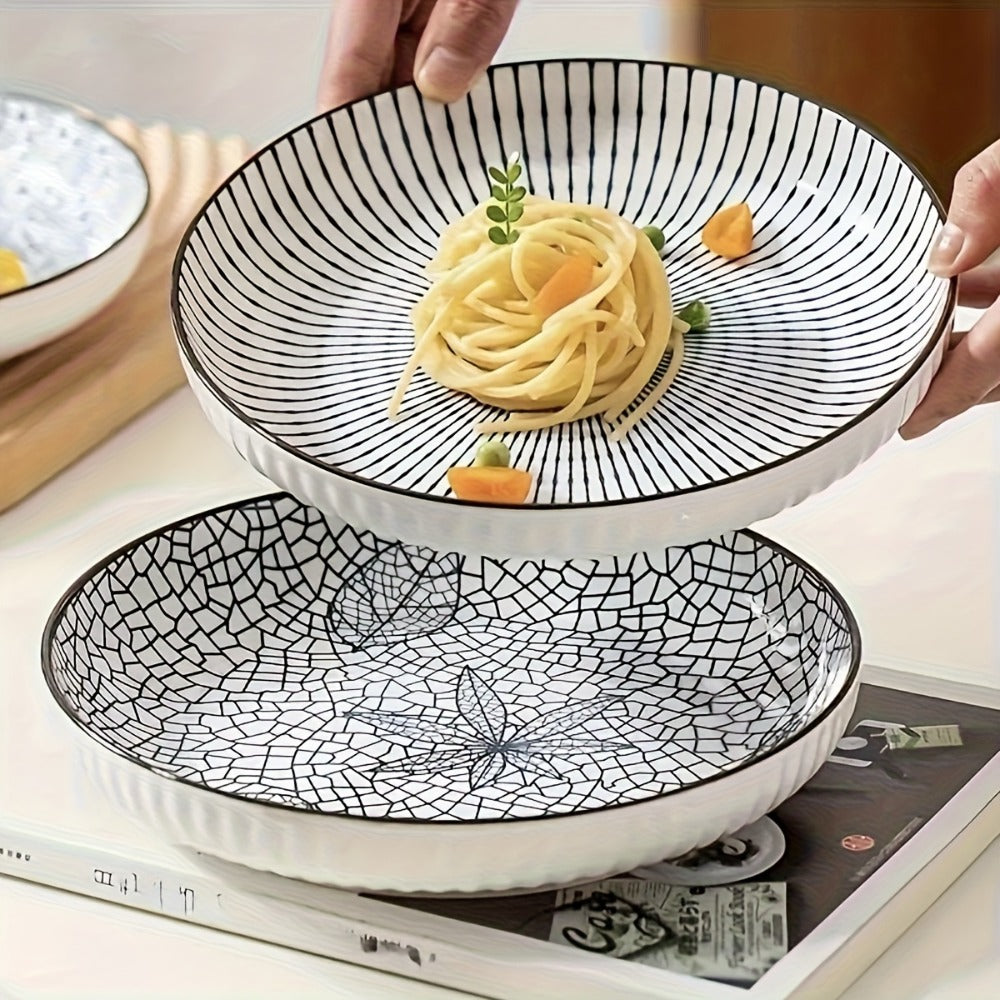 Japanese Ceramic Plates Set of 4 ¨C Floral Yamada Pattern Dinnerware, 7-Inch Round Serving Plates with Non-Slip Edge, Underglaze Color, Nordic Style Steak & Salad Dish