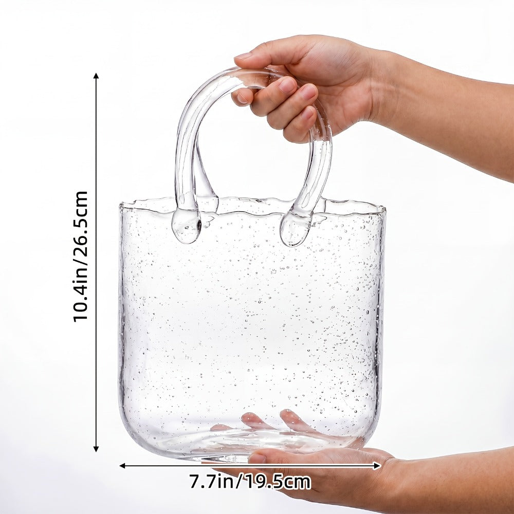 Glass Purse Vase for Flowers Glow in the Dark Vase Fish Bowl Bubble Clear Bag Vase with Handle 7.7x3.9x10.4In Unique Decorative Vases for Centerpieces Wedding Table Christmas Home Decor