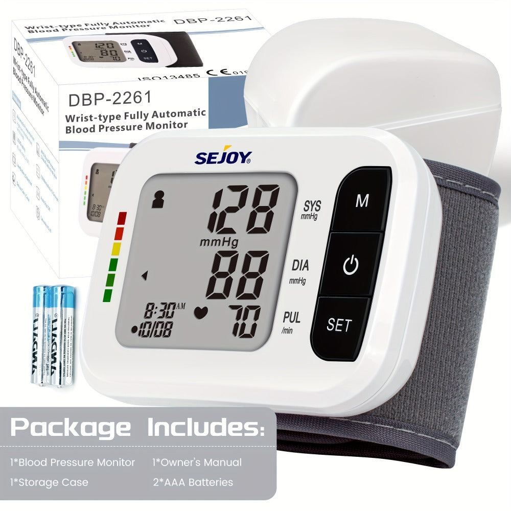 Wrist Blood Pressure Monitor - Sejoy Automatic Digital BP Machine with Large LCD Display, Wrist Strap & Batteries Included, Portable & Accurate for Home Use & Travel (Blue / White / Black / Purple)
