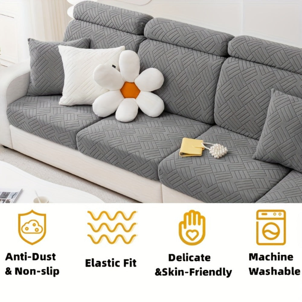 Sofa Cover Stretch Slipcover Universal Fit - Elastic Non-Slip Couch Cover Pet Friendly Machine Washable | Sofa Seat Cover Armrest Back Chaise Protector for Living Room Deep Gray Home Decor Furniture Cover