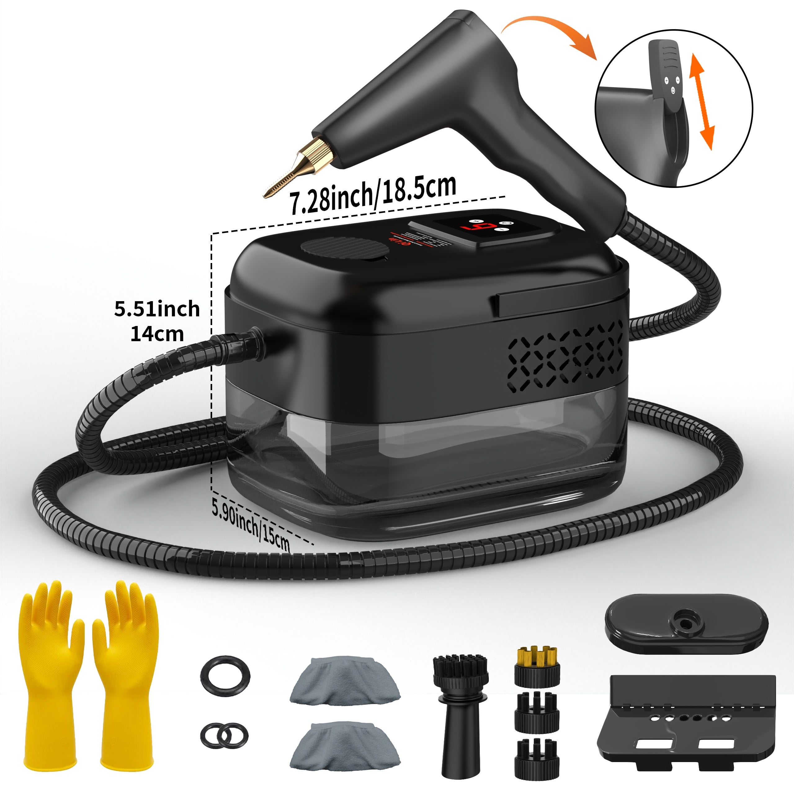 Carpet Steam Cleaner Handheld with LCD Display 1200ml Tank Gear Switch High Temperature for Kitchen Sofa Floor Tile Grout Home
