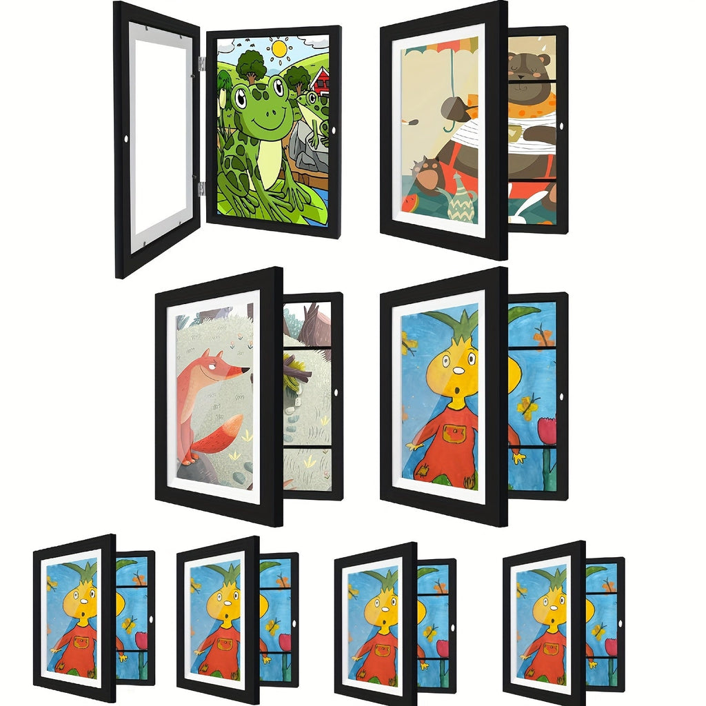 Kids Artwork Frames Front Opening Changeable 8.5x11 Inch Children Art Display Picture Frame for Drawing Crafts Photos Holds 130 Pieces Wood Black White
