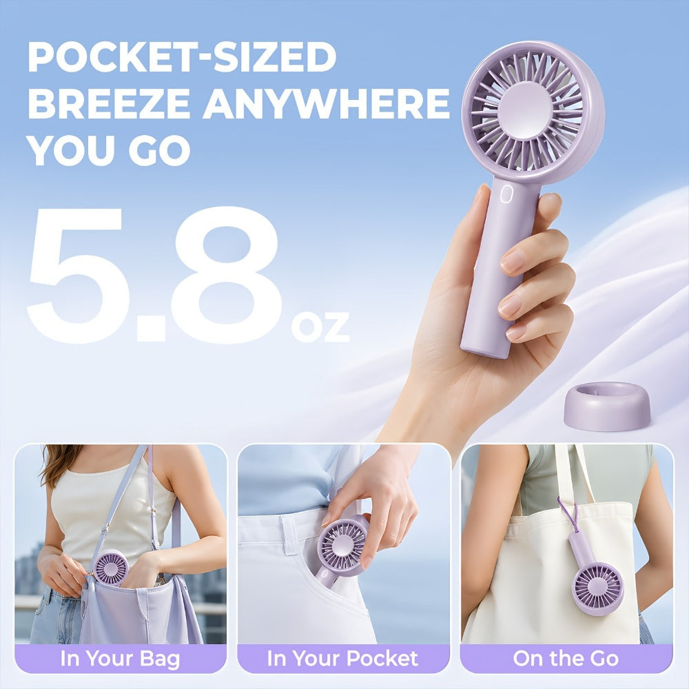 Portable Handheld Fan 16-Hour Battery Life | Air Turbo Tech 3-Speed USB Rechargeable Personal Cooling Fan for Outdoor Activities, Travel & Work ¨C Upgraded Purple, White & Mini Light Blue