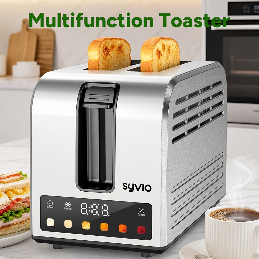 Toaster 2-Slice Stainless Steel Smart Touchscreen ¨C 5 Bread Types, 6 Browning Levels, Wide Slots, Temperature Control, Removable Crumb Tray, Compact Kitchen Toaster