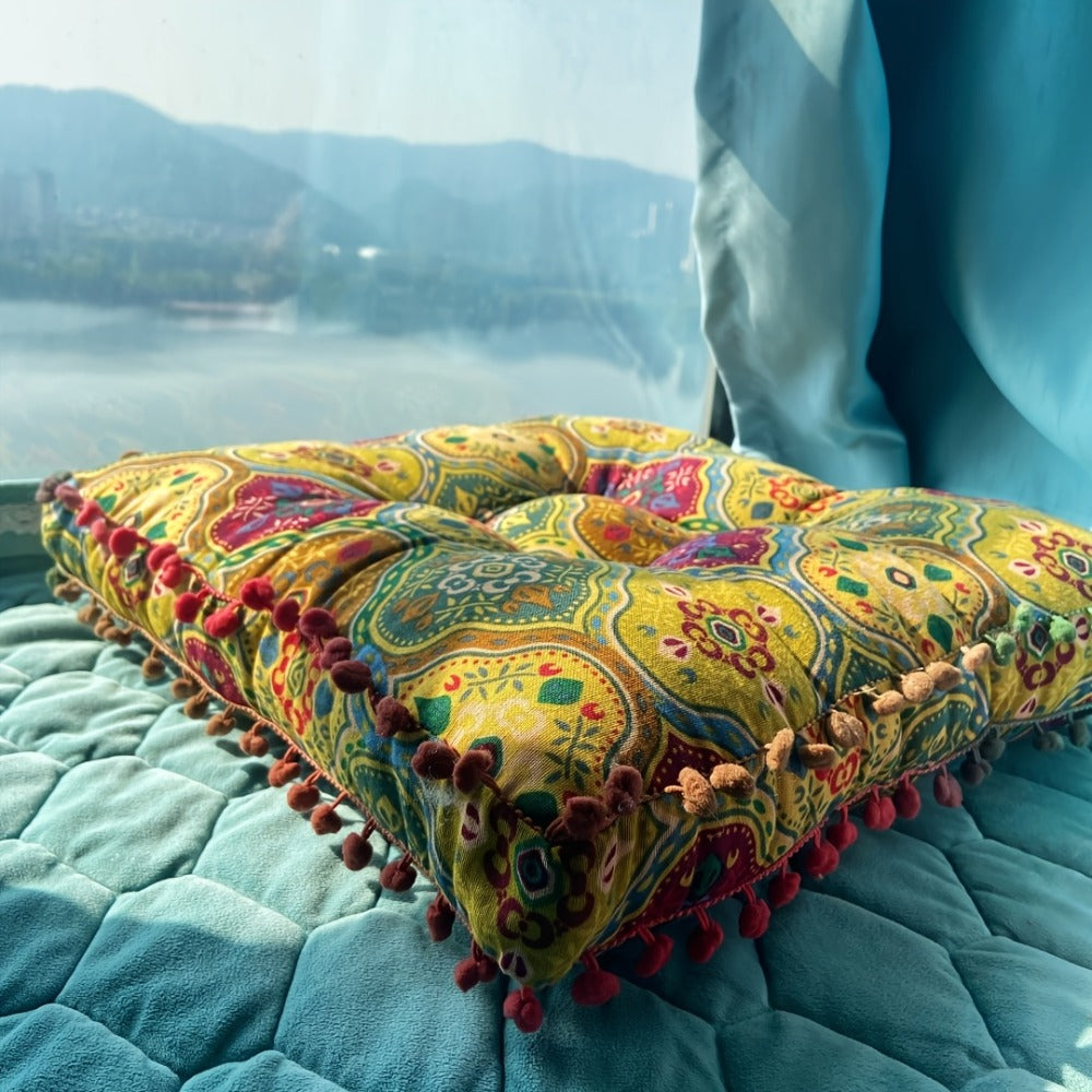 Meditation Floor Cushion Thick Soft Bohemian Moroccan Design Linen Cover Round Pad for Living Room Bedroom Office Yoga Mindfulness Boho Home Decor