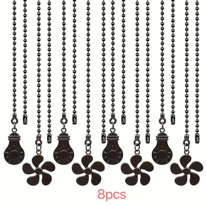 Ceiling Fan Pull Chain Extension Set of 8 - Decorative Bead Chain Pull Cord with Five-Leaf & Bulb Pendants, Iron Chain & Zinc Alloy, Bronze, Black, White, Red, Multi-Color, No Batteries Required