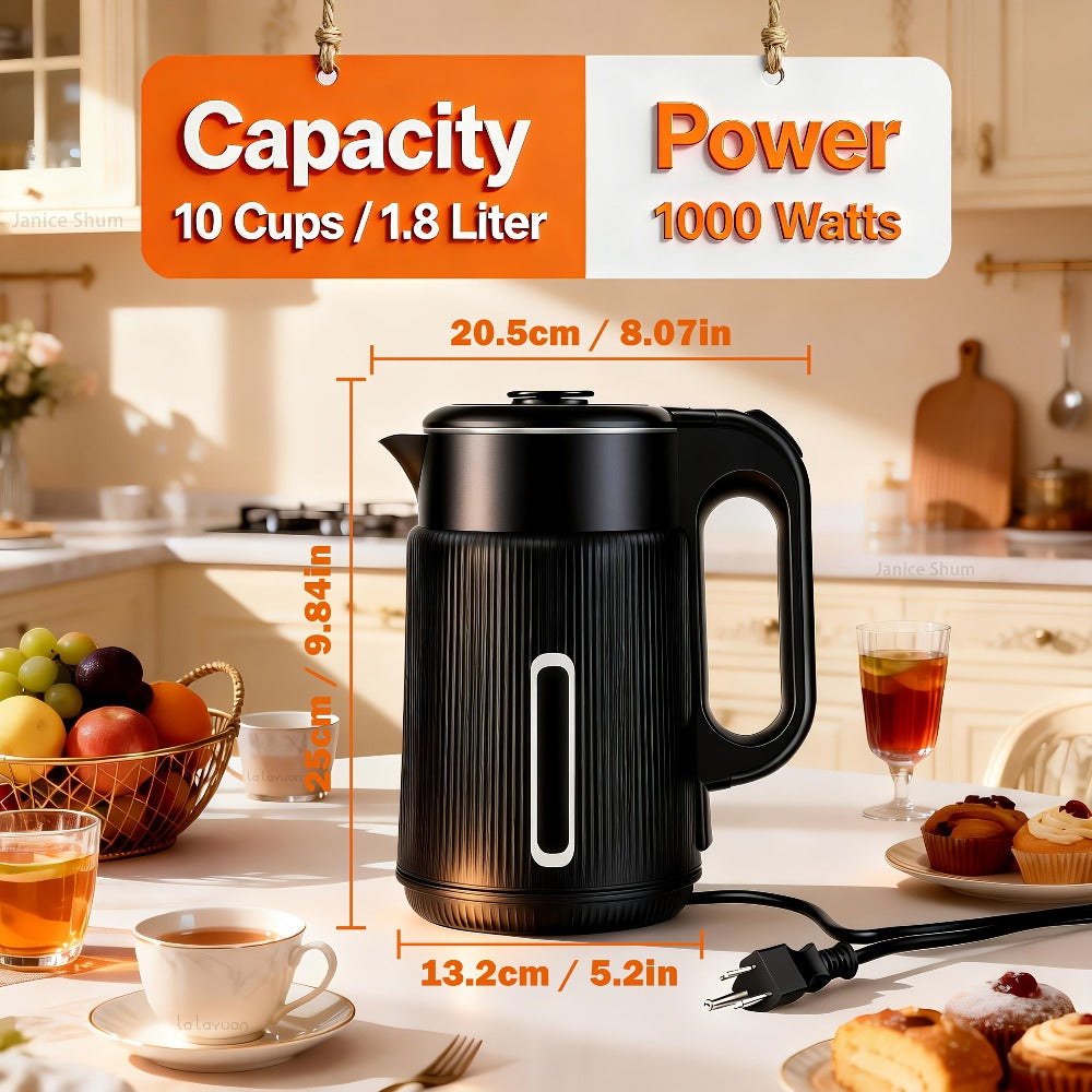 Electric Kettle 1000W Double Wall Stainless Steel ¨C 57.48oz 304 SS Hot Water Kettle with 360¡ã Rotary Base, LED Light, Auto Shut-Off & Boil-Dry Protection, Instant Water Warmer for Coffee & Tea ¨C Black