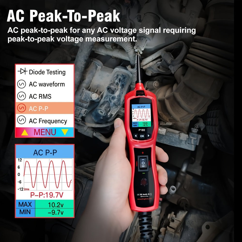 Automotive Circuit Tester P180 Multimeter | Breakpoint Localization Battery Diagnosis AC DC Voltage Fuel Injector Tester 6-30V | Car Electrical System Diagnostic Tool with TFT Color Display