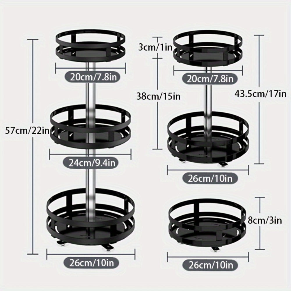 Lazy Susan Turntable Organizer Metal Rotating Spice Rack 1 2 3 Tier for Cabinet Kitchen Countertop Pantry Bathroom ¨C Spinning Storage Rack with Suction Cup Feet & Labels