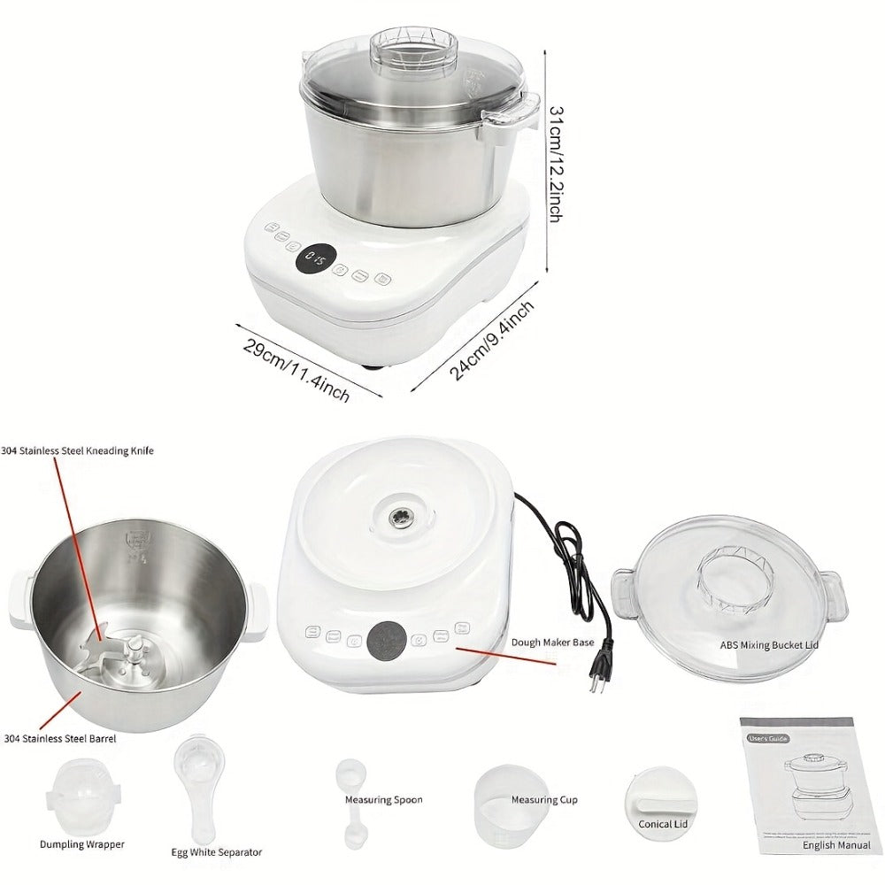 Electric Dough Maker 7Qt with Fermentation Function - 250W Dough Kneading Machine, 304 Stainless Steel Bowl, Microcomputer Timer, Constant Temperature Ferment, for Bread Pizza Pasta Dumplings, Red/White