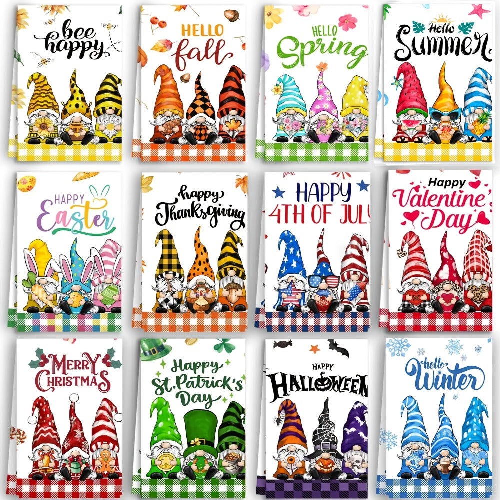 Christmas Kitchen Towels Set 12-Piece Gnome Dish Towels ¨C Absorbent Seasonal Hand Towels for Holiday Kitchen Decor, Tea Towels & Dishcloths