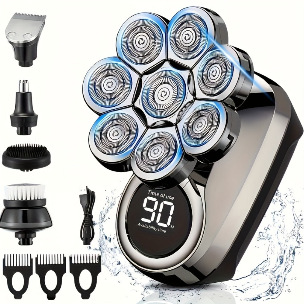 Electric Shaver 8-Blade 5-in-1 ¨C IPX7 Waterproof USB-C Rechargeable Multi-Function Grooming Kit with Nose Hair Trimmer & Facial Brush, Fully Washable, 8D Replacement Blade Available