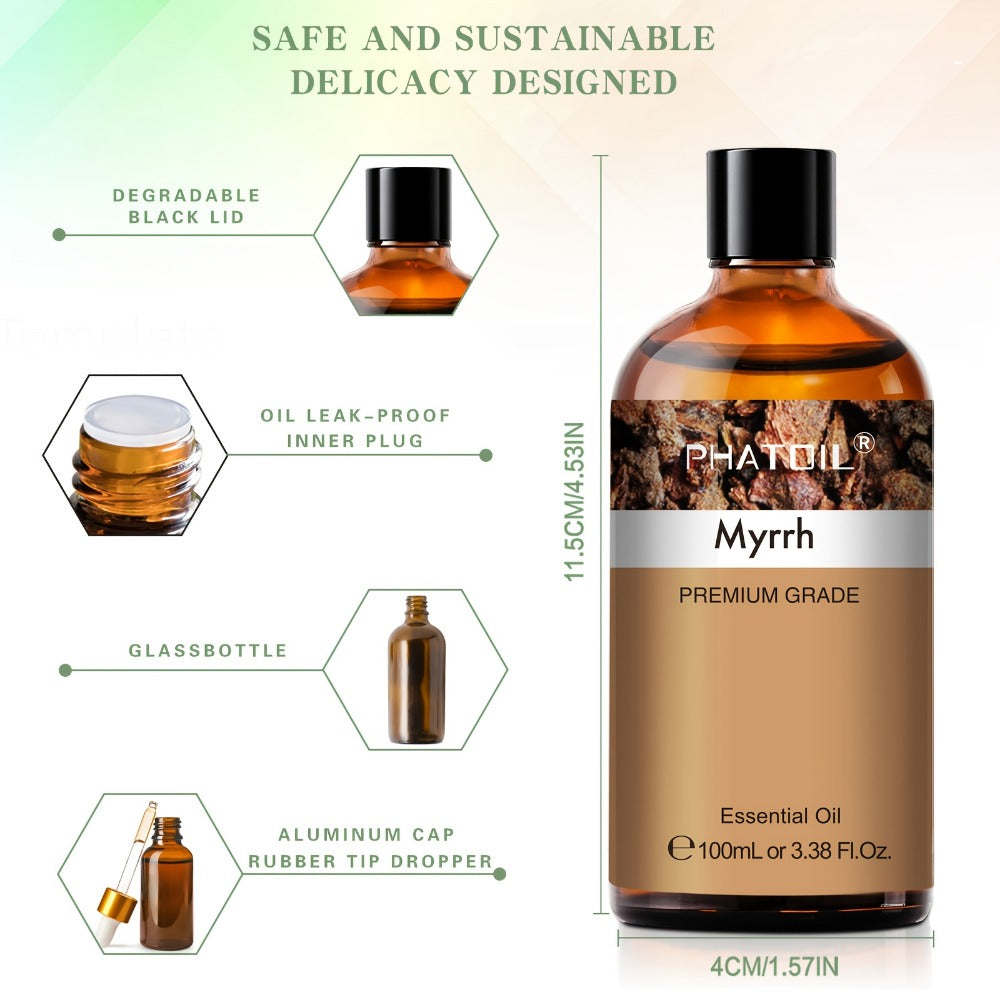 Myrrh Essential Oil 100ml ¨C Pure Undiluted Therapeutic Grade Natural Oil for Diffuser, Humidifier, Candle Making & Skincare | Long-Lasting Aroma, No Additives