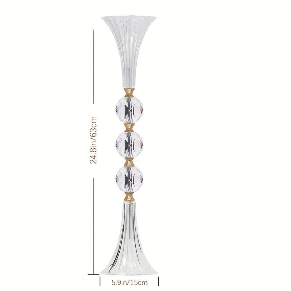 Tall Acrylic Vases 2-Pack ¨C 24.8 Inch Clear Ribbed Floor Vase with Gold Rim, Transparent Crystal Flower Stand for Wedding Centerpiece, Bridal Shower, Bohemian Decor & Home Living Room