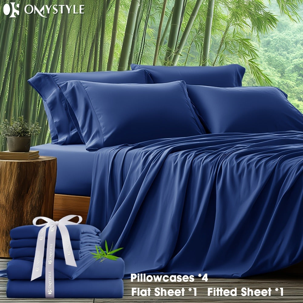Bamboo Blend Bed Sheet Set 6pcs ¨C Flat Sheet, Fitted Sheet & 4 Pillowcases, Ultra Soft Lyocell Viscose Breathable Bedding for Hot Sleepers, Deep Pocket Twin Full Queen King, 11 Colors