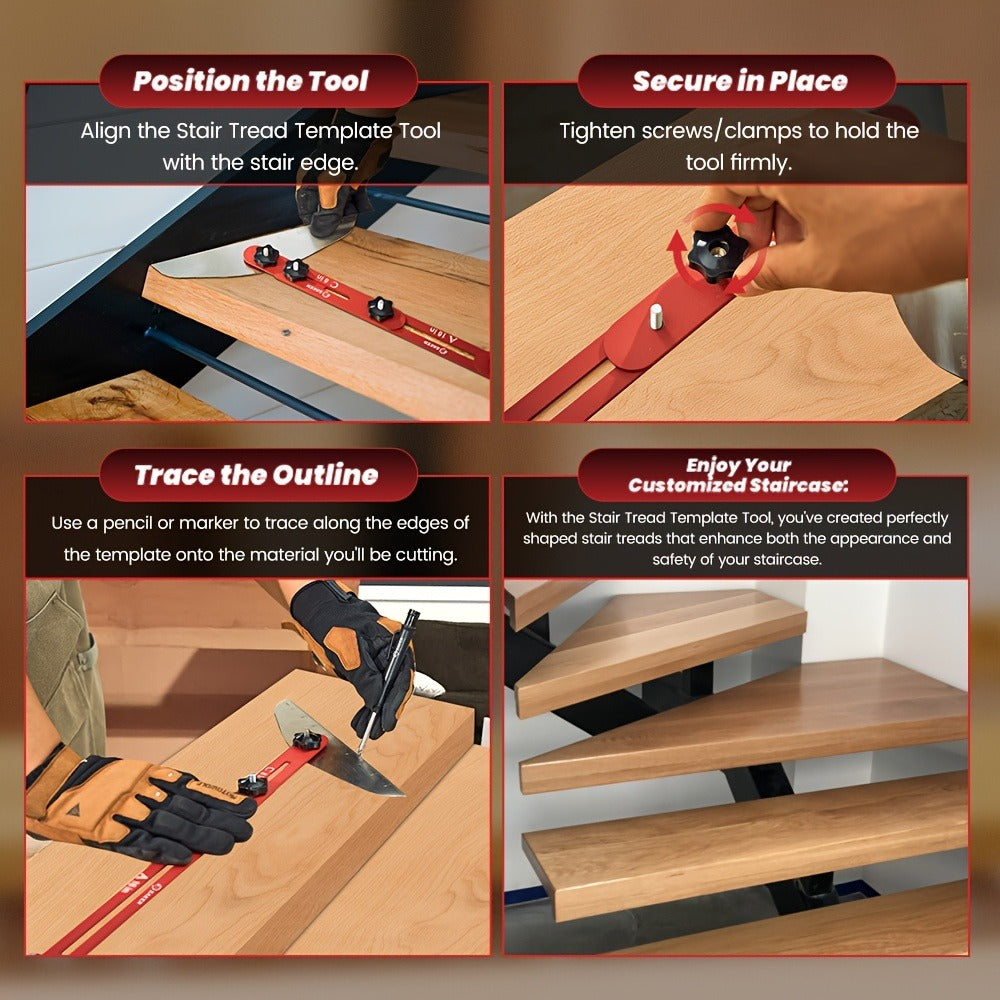 Stair Tread Gauge Template Tool Jig Stair Tread Shelf Measuring Layout Tool for Cutting Perfect Stairs Woodworking Carpentry Construction DIY Projects Gift for Contractor Red