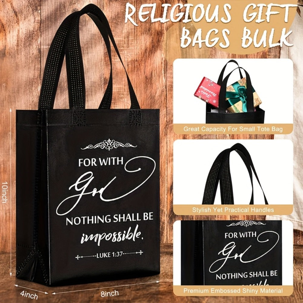 Christian Gift Bags Bulk with Handle ¨C 24/48 Pcs Bible Verse Religious Reusable Bags Medium Size for Church Visitors Baptism Wedding Party Favors Father¡¯s Day Black