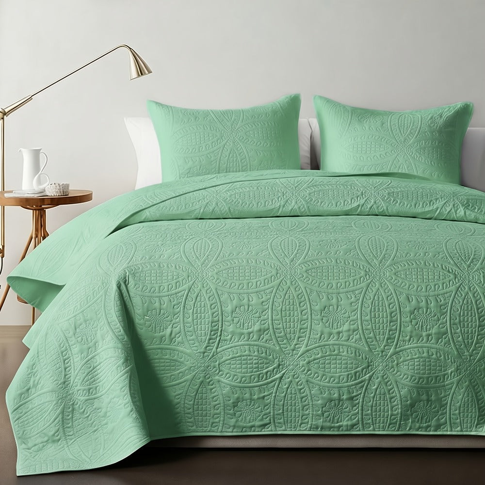 Quilt Set Bedspread with Pillowcases - Lightweight Microfiber Coverlet Twin Full Queen King, Soft Breathable Coin Pattern Comforter Set for Bedroom Dorm School