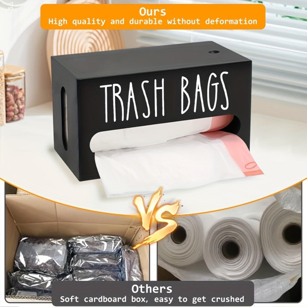 Garbage Bag Dispenser Wall Mount, Under Sink Organizer, Trash Bag Holder with Pull-Out Access, Kitchen Bag Storage Rack for Shopping Bags & Tissues, Space Saving Cabinet Organization