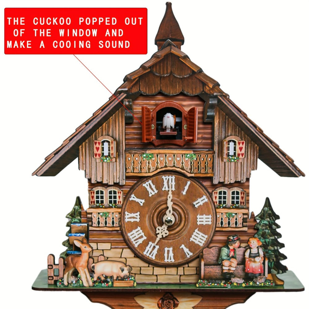 European Cuckoo Wall Clock Battery Operated - Fine Carved Handmade Wooden Clock with Hourly Cuckoo Sound 7AM-9PM, Vintage Home Decor Gift