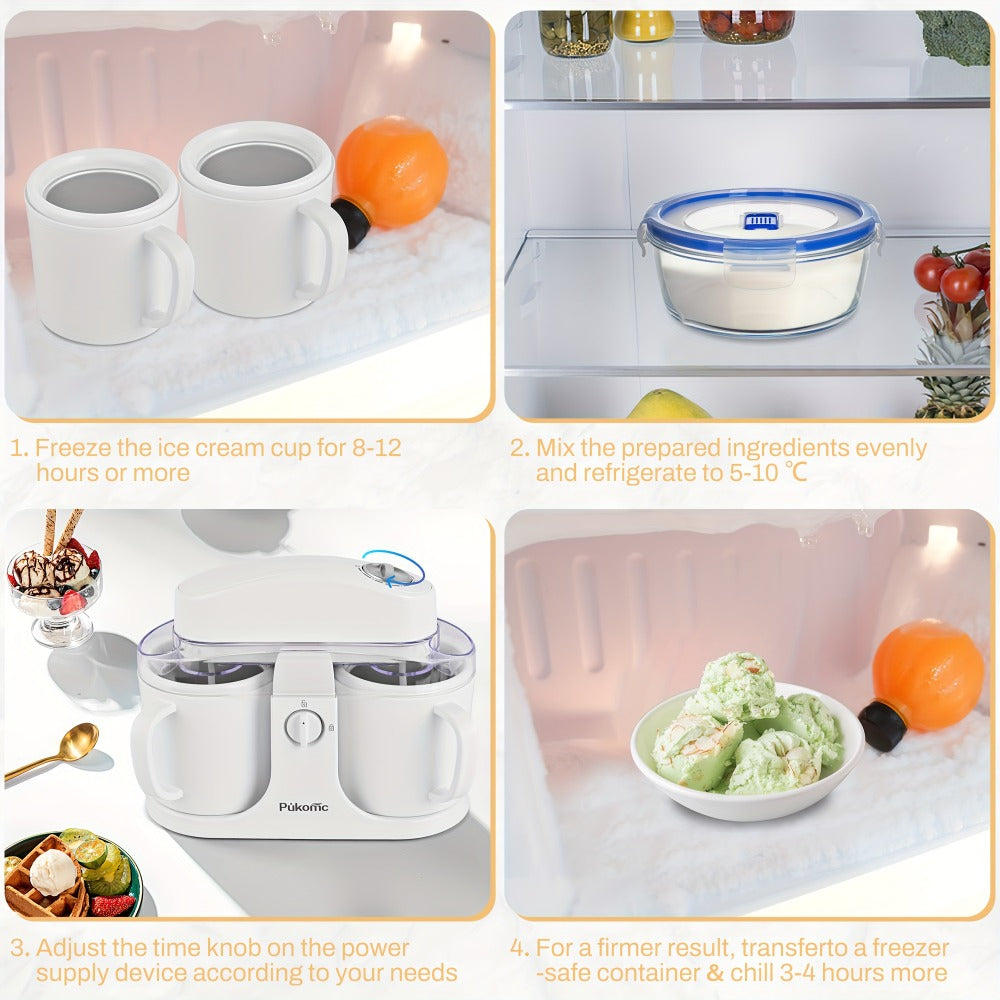Ice Cream Maker Machine 33.81oz Dual Cup - Homemade Ice Cream, Frozen Yogurt & Fruit Smoothies, Detachable Easy-Clean Design, Electric Dessert Maker for Family & Kids, Perfect Christmas Gift