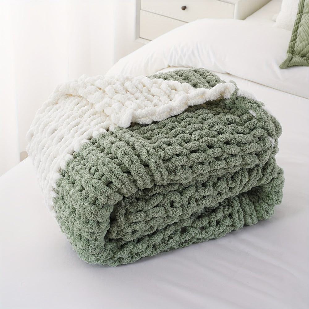 Chunky Chenille Cable Knit Throw Blanket ¨C 350-400gsm Soft Warm Crochet Throw for Sofa, Bed & Couch, Vintage Patchwork, 14 Colors