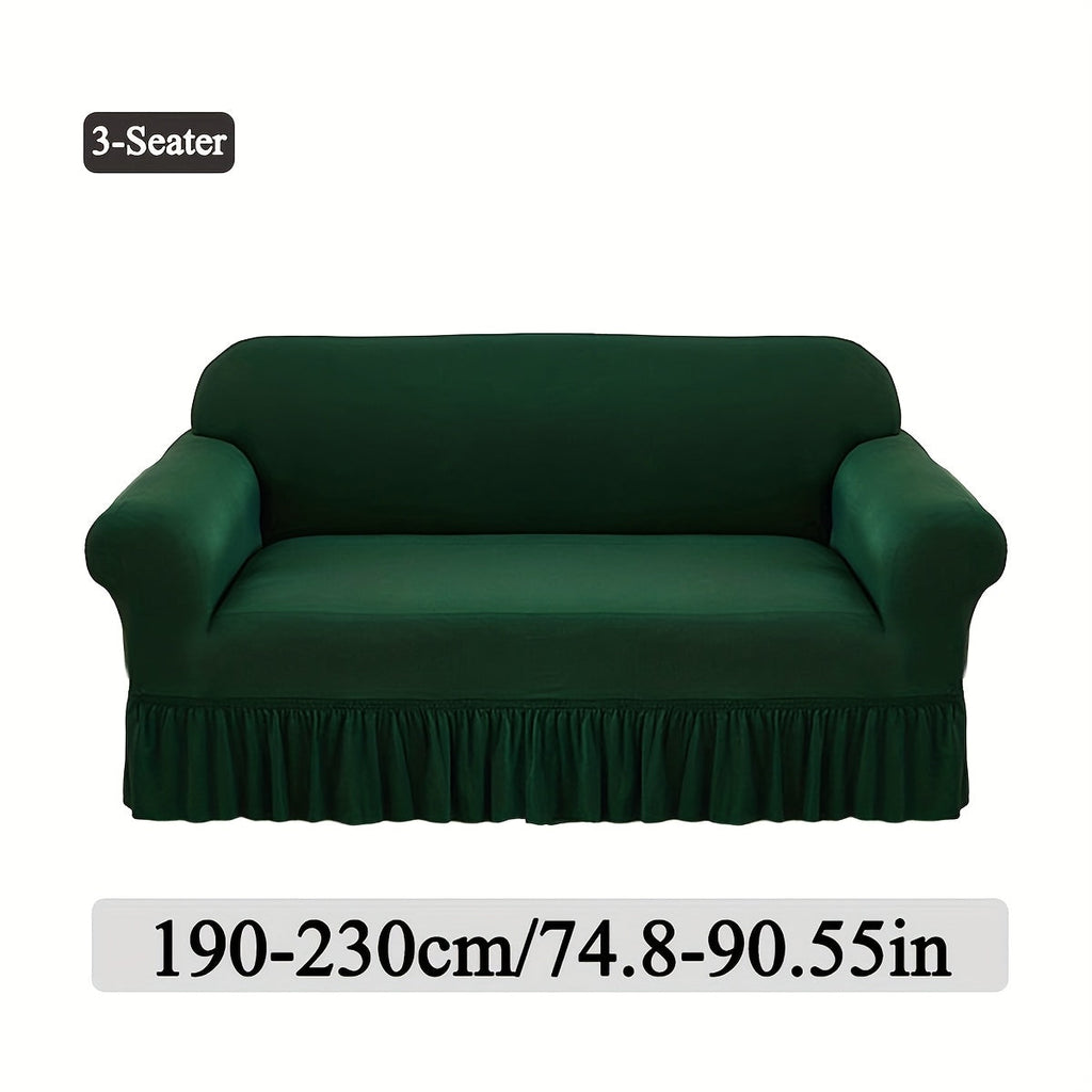 Stretch Sofa Slipcover Lightweight Breathable Elastic Full Cover Skirted Design Anti-Slip Soft Cool Comfort Machine Washable for 3 4 Seater Living Room Furniture Protector