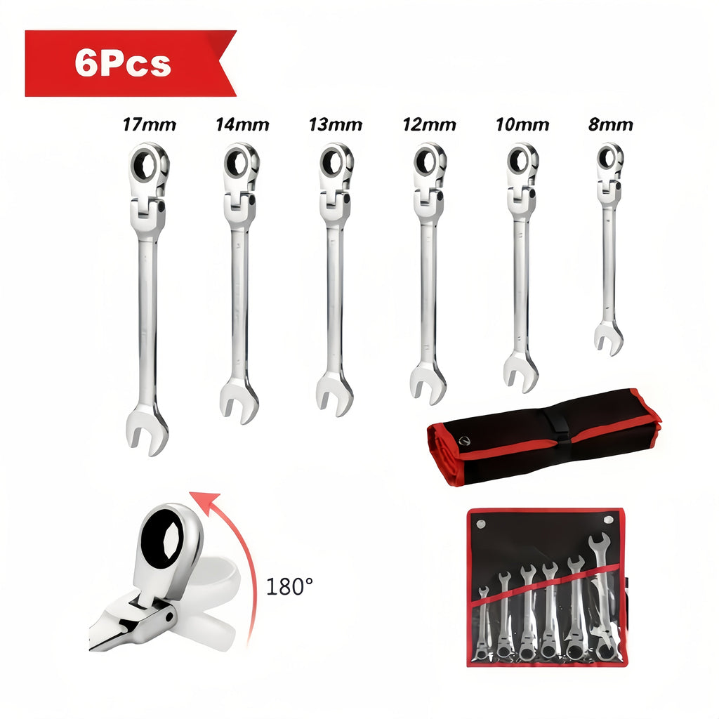 Ratchet Wrench Set 6-Piece Double-Ended Quick Release ¨C Metric 8-17mm, 72-Tooth, Adjustable Combination Wrench Kit with Storage Bag for Home, Car & Mechanical Use
