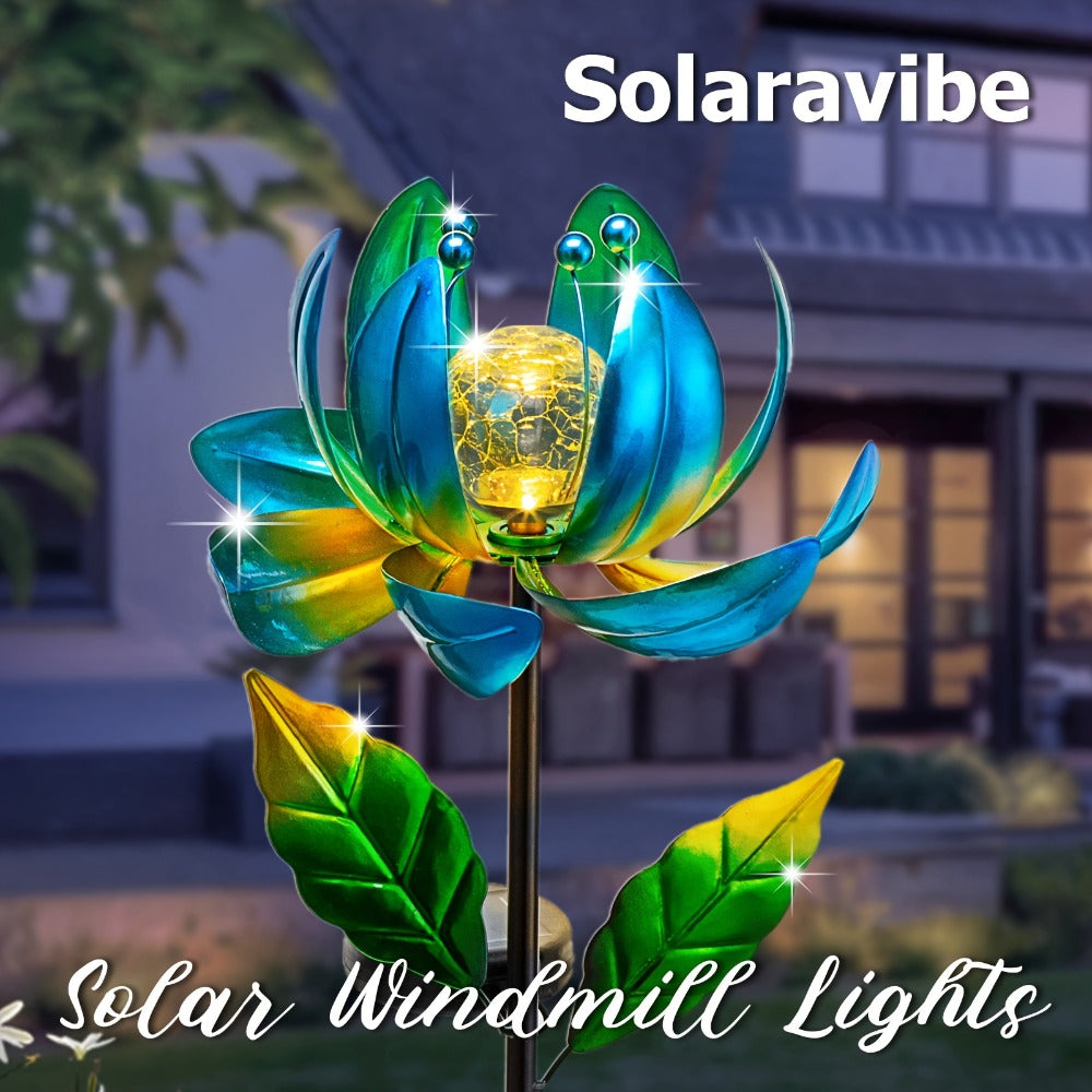 Solar Outdoor Windmill Light Rotating Garden Stake | Color Changing LED | Waterproof Solar Garden Light | Spinning Windmill Lamp for Patio Lawn Yard Pathway Decoration | Purple Blue