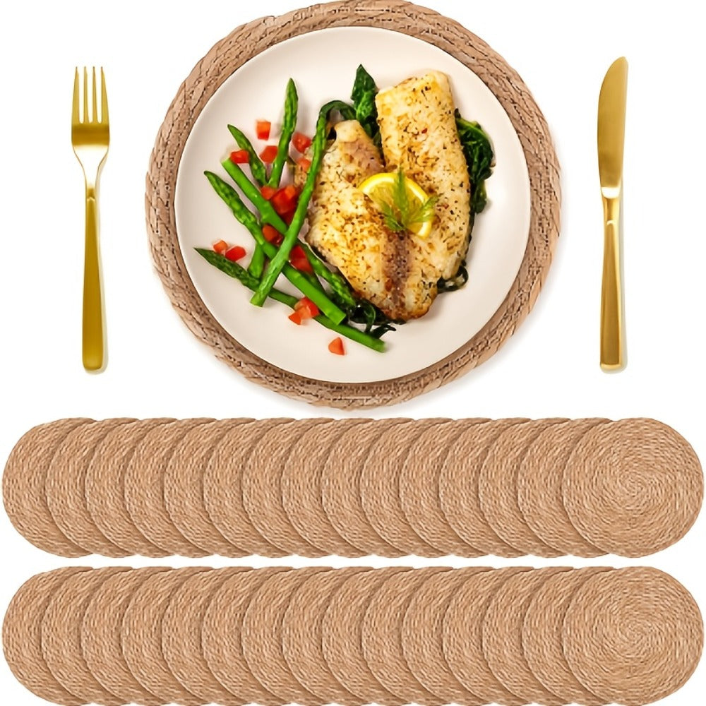 Bohemian Placemats Set 10/30pcs with Holders, 12-Inch Vintage Woven Table Mats for Wedding, Party & Everyday Dining