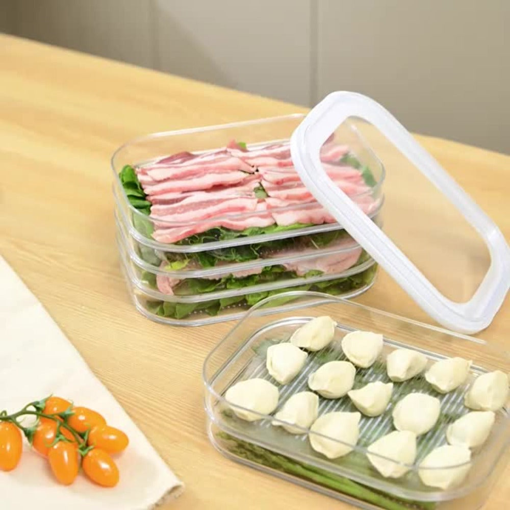 Stackable Refrigerator Organizer Containers 4-Tier with Lids ¨C Meat Preservation Box, Food Storage for Vegetables, Fruits & Cooked Meats, Fridge Organization Set