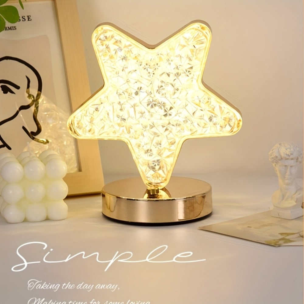 Crystal Touch Table Lamp Rechargeable ¨C Moon & Star Dimmable LED Night Light with 3-Color Modes for Bedroom, Living Room & Christmas Decoration