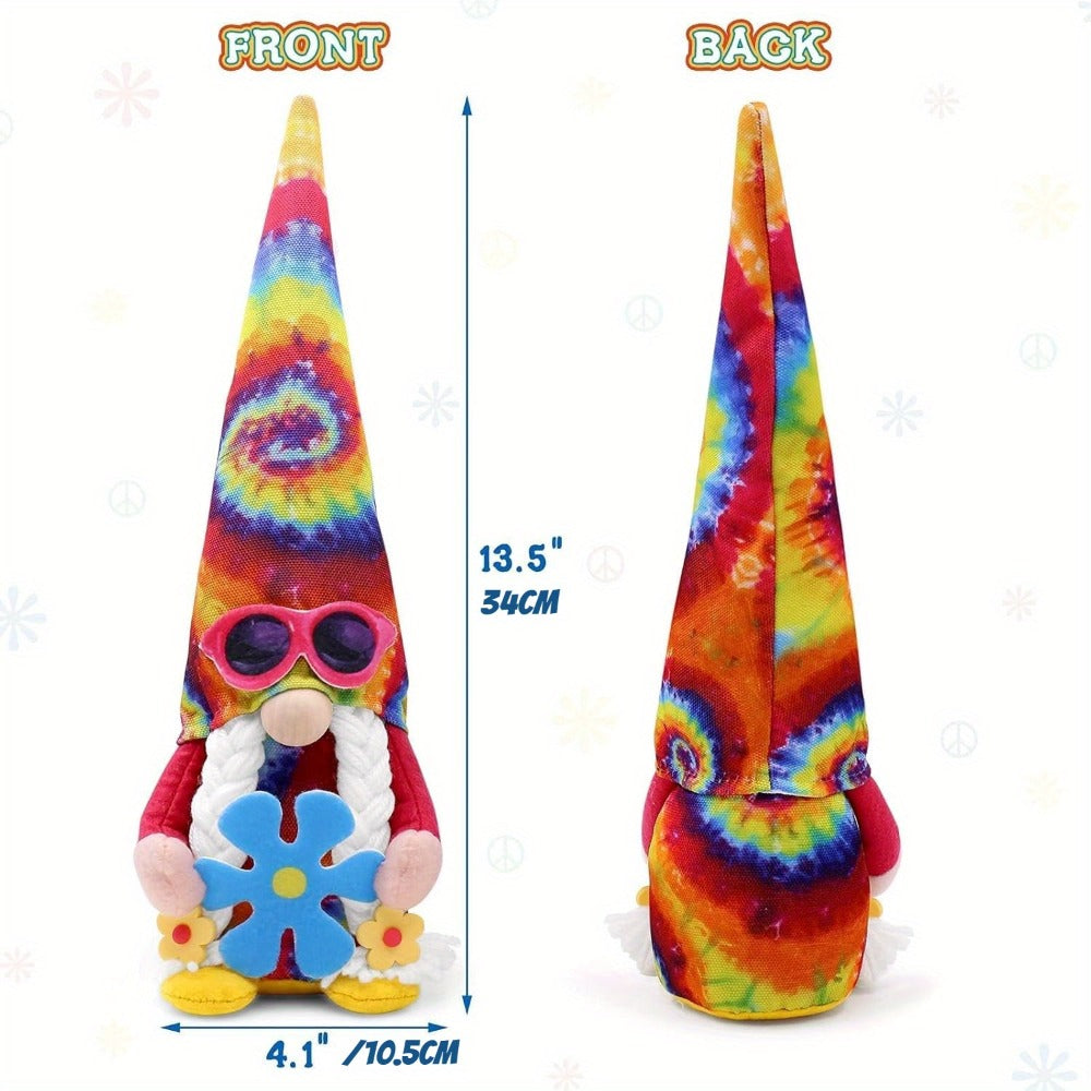 Hippie Gnomes Decorations 2 Pack ¨C Groovy Tie Dye Tomte Figurines with Peace Sign & Fashion Glasses, 13.5¡± Swedish Gnome Shelf Sitters for Farmhouse, Christmas, Halloween & Party Decor