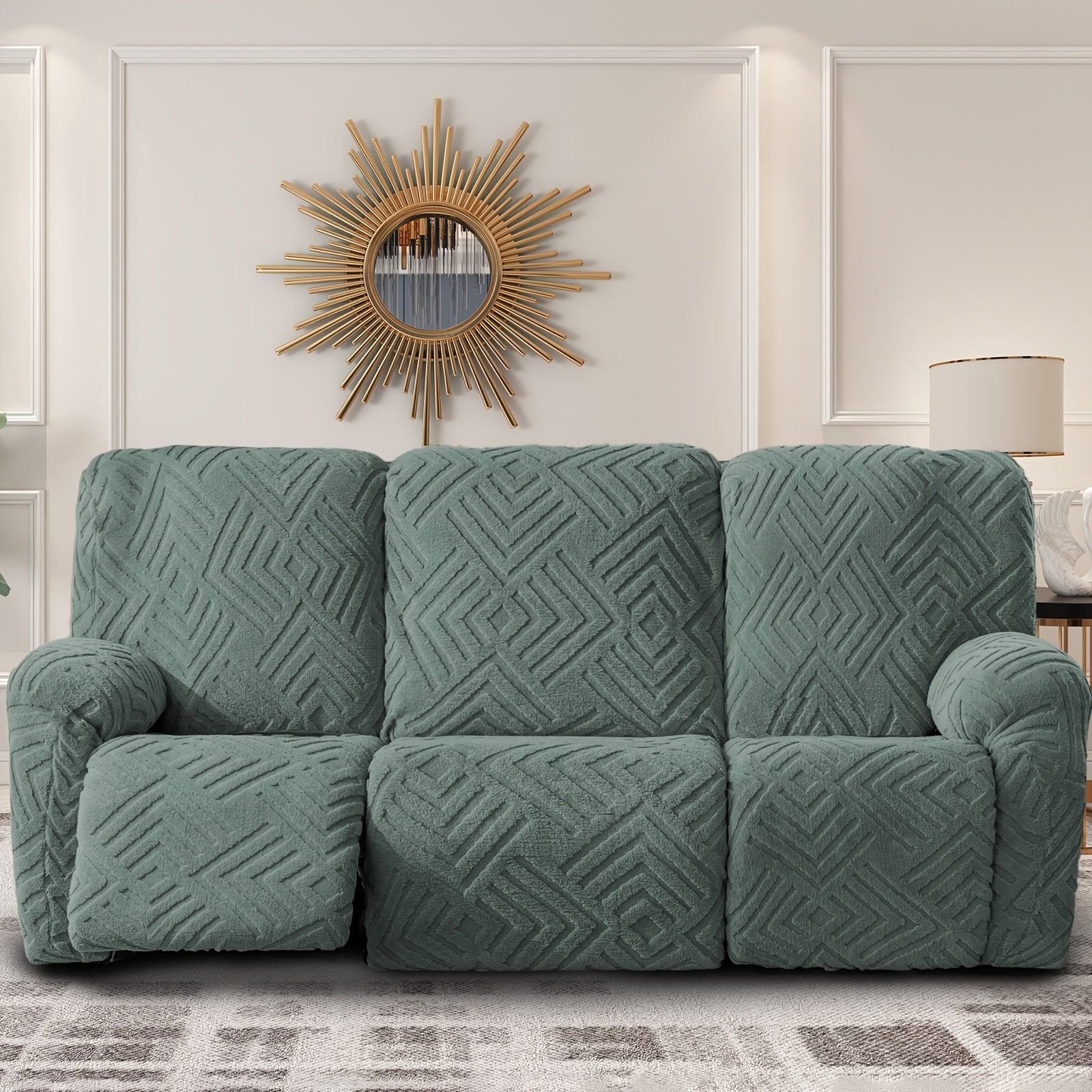 Stretch 3 Seat Sofa Slipcover Elastic Spandex Couch Cover with Pocket Anti-Slip Jacquard Knit Washable Solid Color Sofa Protector for Living Room Office Pet Friendly