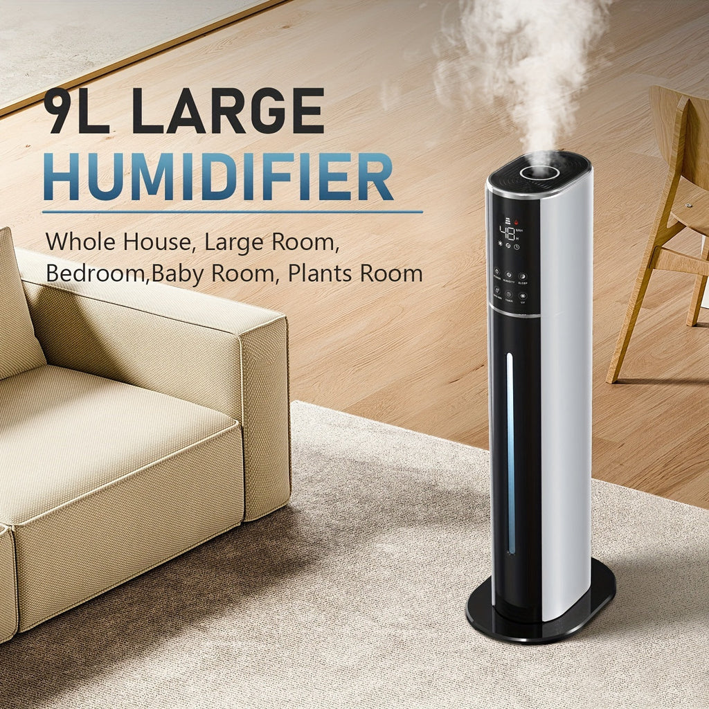 Cool Mist Humidifier 2.4 Gallon Top Fill with Smart Humidity Control Sleep Mode Soundwave Technology for Large Rooms Bedroom Office Plants 600ft2