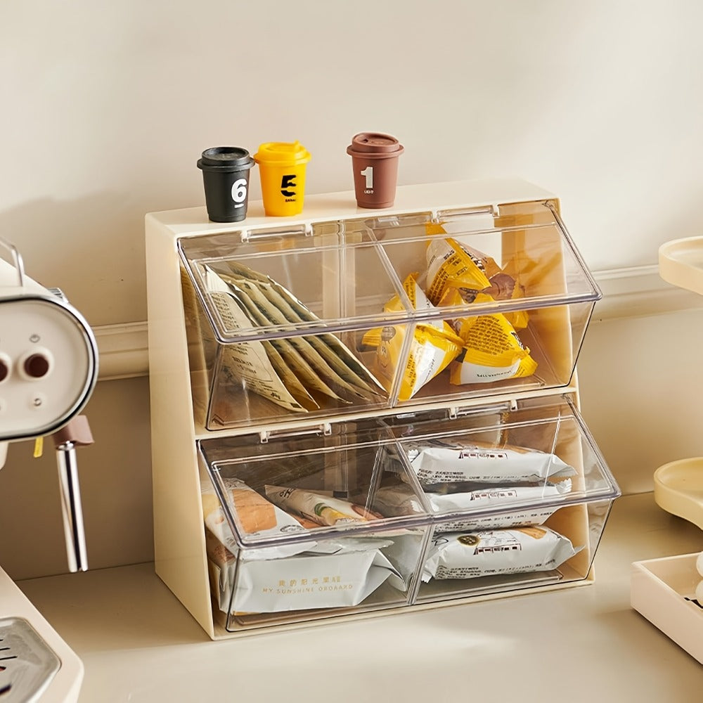 Acrylic Tea Bag Organizer Box with Lid, Large Capacity 3-Compartment Transparent Storage Chest for Kitchen Countertop, Food-Safe Acrylic Holder for Tea Bags, Coffee Capsules, Milk Powder & Masks