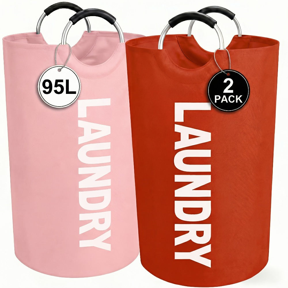 Laundry Basket 2pcs Large Foldable 25.1 Gallon, Collapsible Elevated Hamper with Half-Ring Handles for Bedroom, Bathroom & Laundry Room, Multiple Color Options