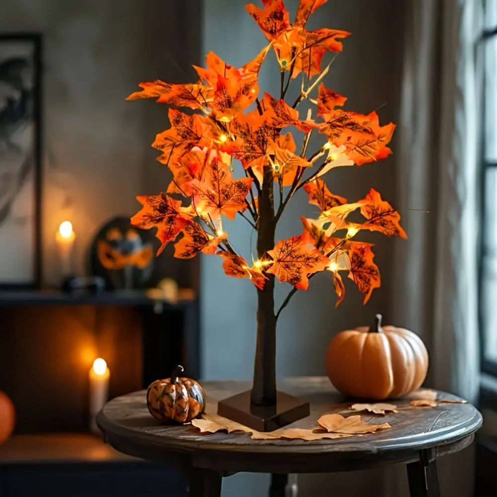 LED Maple Leaf Tree Table Lamp 2 Pack - 21 Inch Battery Powered Artificial Tree Light for Home Room Balcony Thanksgiving Christmas Fall Autumn Decor Indoor Festival Decoration
