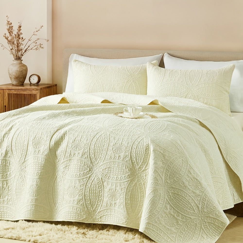 Quilt Coverlet Set 2-3 Piece Lightweight Microfiber Bedspread Coin Pattern Soft Skin-Friendly Anti-Allergy Machine Washable Twin Full Queen King