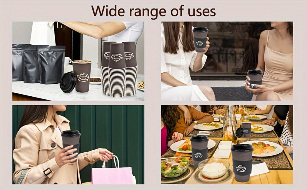 Disposable Paper Coffee Cups 50 Pack 16oz with Lids Sleeves Stirrers Hot Cold Beverage Cup for Coffee Tea Juice Home Office Cafe