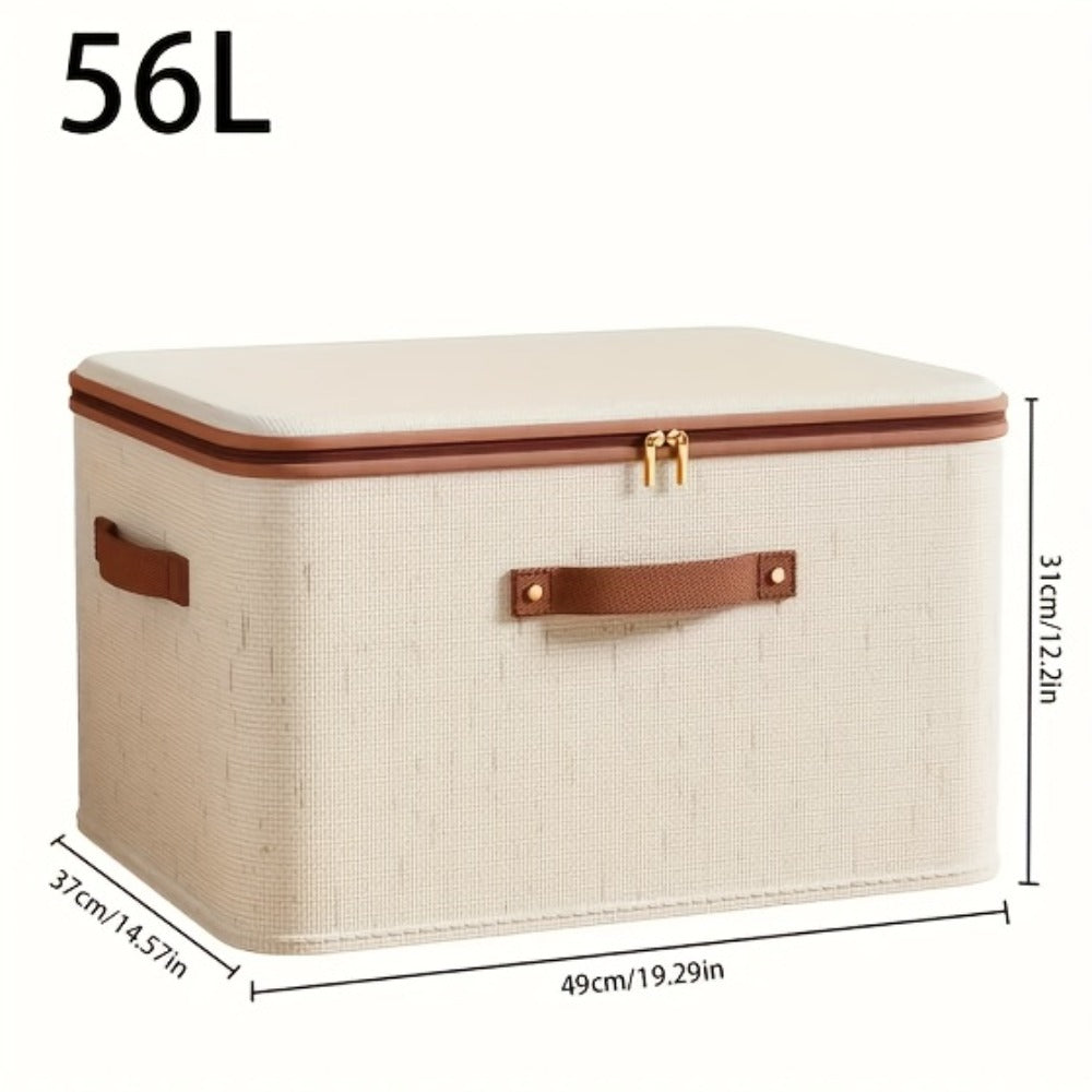 Foldable Storage Boxes with Lids 2-Pack, Large Capacity Linen Storage Baskets with Double Zippers & Leather Handles, Collapsible Fabric Organizer Bins for Bedroom, Clothing, Laundry & Moving