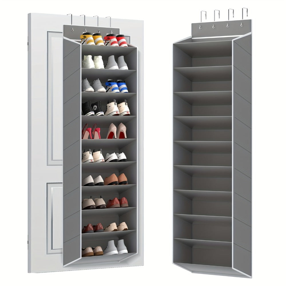 10-Tier Over-the-Door Shoe Rack Organizer with 4 Metal Hooks - Holds 20 Pairs, Large Capacity Hanging Shoe Storage