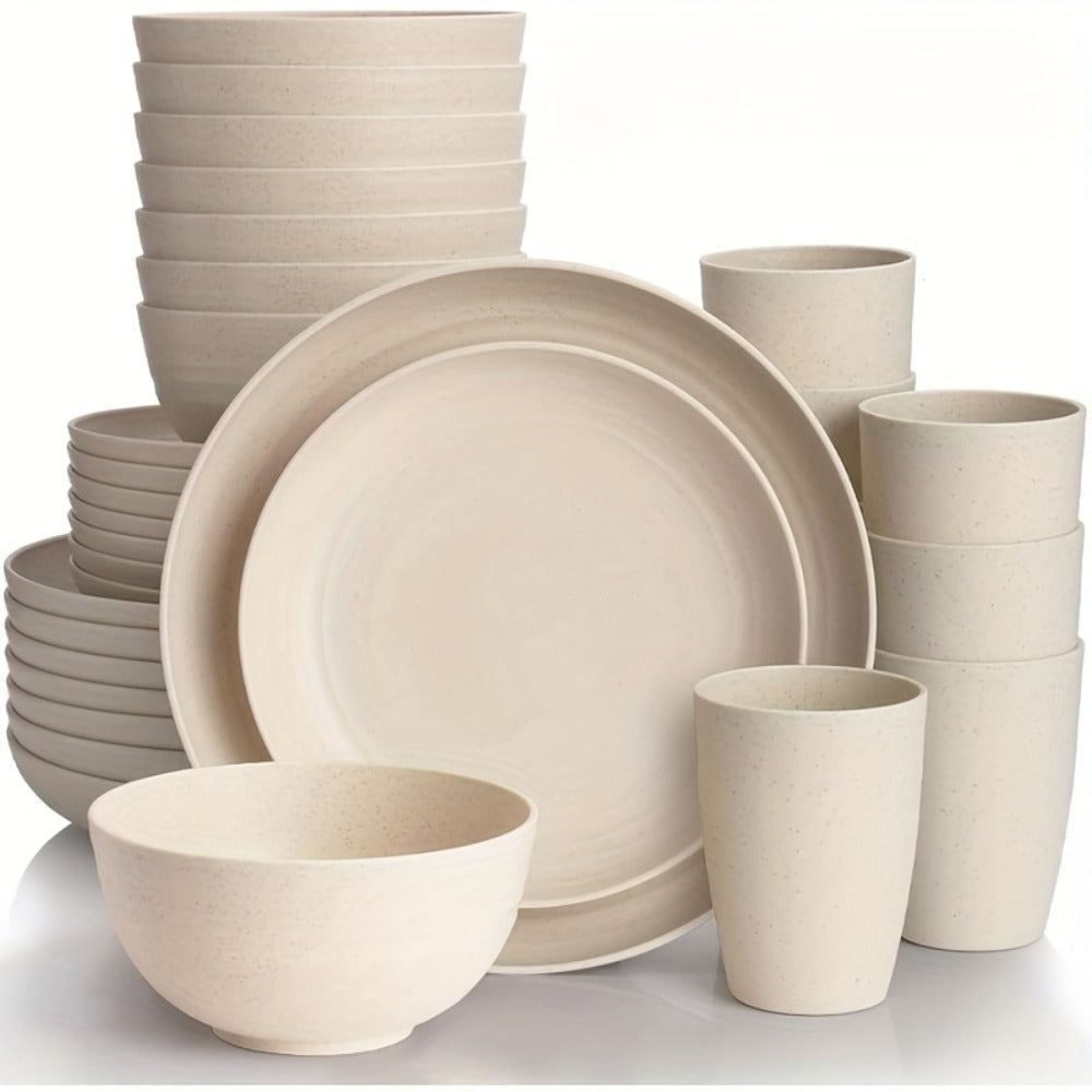 Wheat Straw Dinnerware Set 16 or 32 Piece ¨C Plates & Bowls for 4 or 8 People, Microwave & Dishwasher Safe Plastic Dish Set, Lightweight Colorful Tableware for Home, Party & Holiday