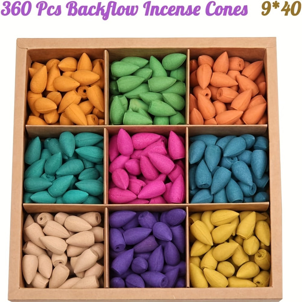 Backflow Incense Cones 360pcs Waterfall Smoke Effect Natural Scents Rose Jasmine Lavender Tulip for Incense Burner Meditation Yoga Gift
